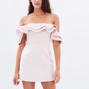 C/MEO Collective Off-Shoulder Ruffle Mini Dress in Light Pink